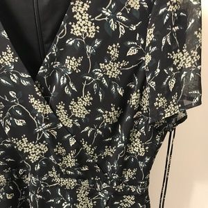 Madewell black floral wrap effect midi dress
